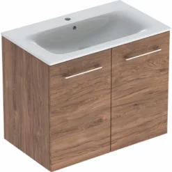 Geberit Selnova Square 800mm Slim Basin & 2 Door Vanity Unit - Dark Hickory - 501.258.00.1