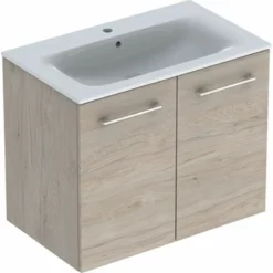 Geberit Selnova Square 800mm Slim Basin & 2 Door Vanity Unit - Light Hickory - 501.259.00.1