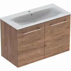 Geberit Selnova Square Slim Basin & 2 Door Vanity Unit 1000mm - Dark Hickory - 501.262.00.1
