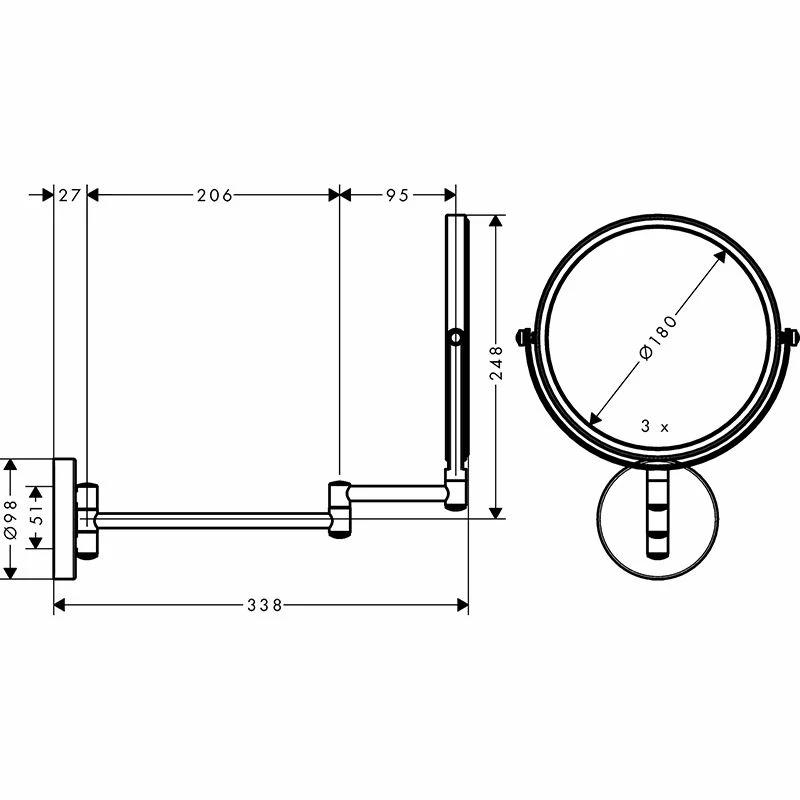 Hansgrohe Logis Universal Shaving Mirror - Chrome - 73561000 2 Hansgrohe Logis Universal Shaving Mirror - Chrome - 73561000 - Image 2