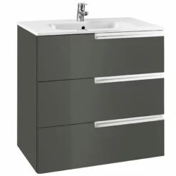 Roca Victoria-N 3 Drawer Vanity Unit & Basin 800mm - Gloss Grey - 855837153