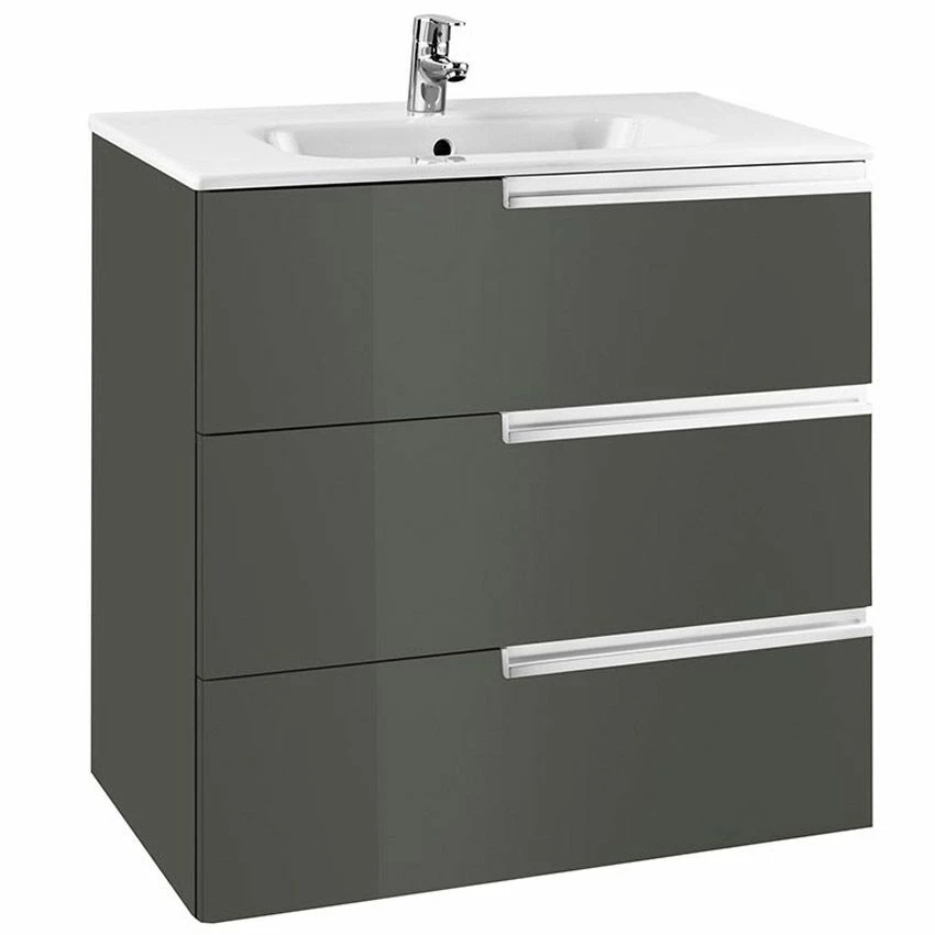 Roca Victoria-N 3 Drawer Vanity Unit & Basin 800mm - Gloss Grey - 855837153 1 Roca Victoria-N 3 Drawer Vanity Unit & Basin 800mm - Gloss Grey - 855837153