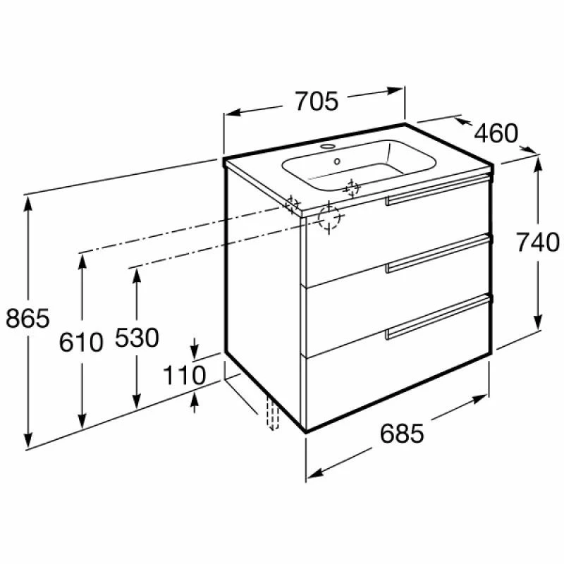 Roca Victoria-3 Drawer Vanity Unit & Basin 700mm - Gloss Grey - 855838153 2 Roca Victoria-3 Drawer Vanity Unit & Basin 700mm - Gloss Grey - 855838153 - Image 2
