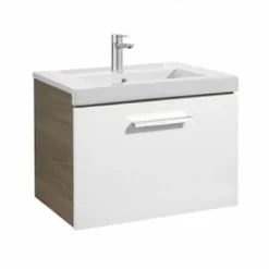 Roca Prisma 600mm Wall Hung Basin Unit 1 Drawer - Gloss White + Textured Ash - 856875322
