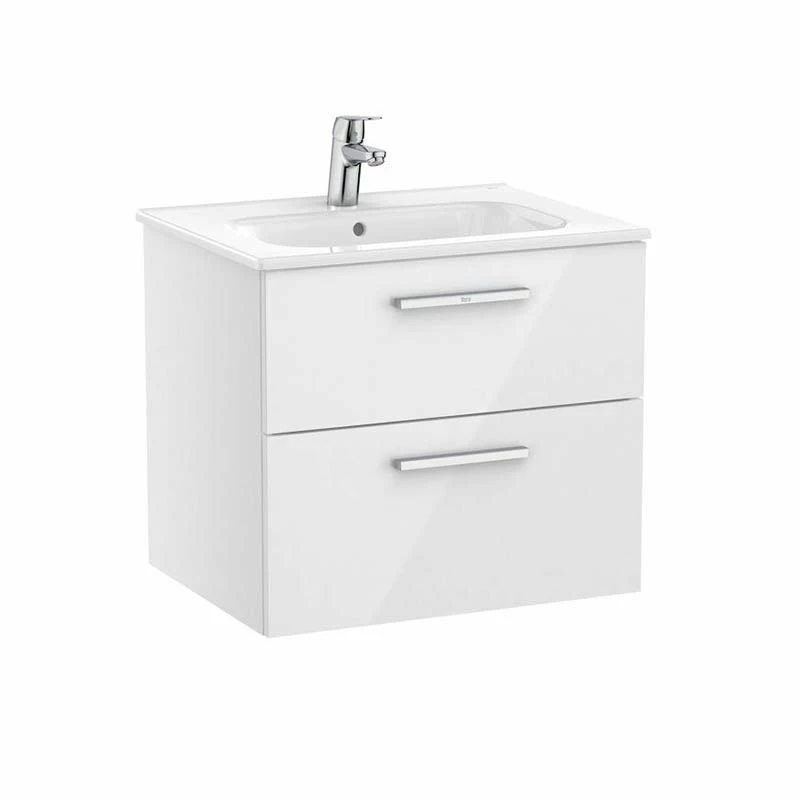 Roca Victoria Unik 600mm 2 Drawer Basin Unit & Basin - Gloss White - 851592806 1 Roca Victoria Unik 600mm 2 Drawer Basin Unit & Basin - Gloss White - 851592806