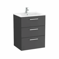 Roca Victoria Unik 600mm 3 Drawer Basin Unit & Basin - Anthracite Grey - 851596153