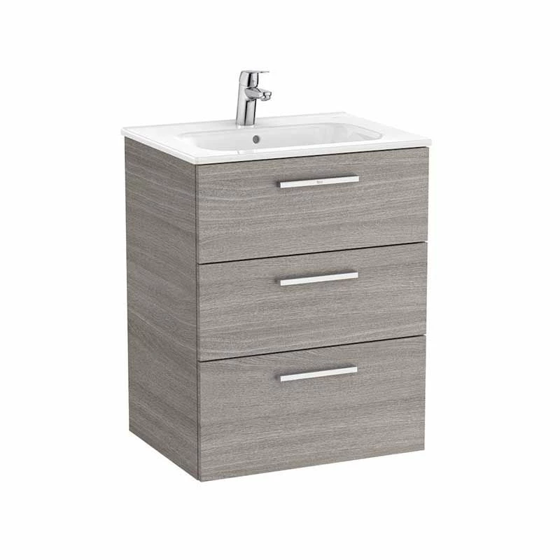 Roca Victoria Unik 600mm 3 Drawer Basin Unit & Basin - City Oak - 851596402 1 Roca Victoria Unik 600mm 3 Drawer Basin Unit & Basin - City Oak - 851596402
