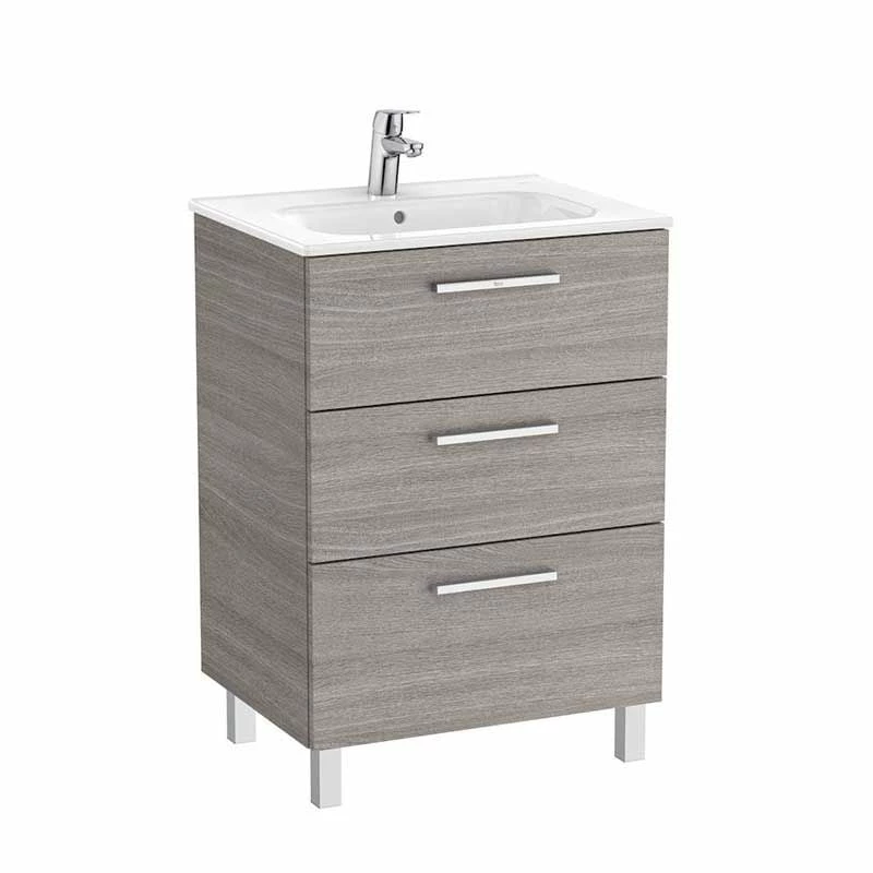 Roca Victoria Unik 600mm 3 Drawer Basin Unit & Basin - City Oak - 851596402 2 Roca Victoria Unik 600mm 3 Drawer Basin Unit & Basin - City Oak - 851596402 - Image 2