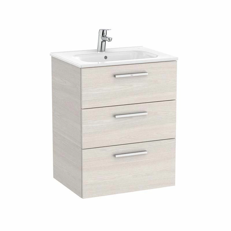 Roca Victoria Unik 600mm 3 Drawer Basin Unit & Basin - Nordic Ash - 851596434 1 Roca Victoria Unik 600mm 3 Drawer Basin Unit & Basin - Nordic Ash - 851596434