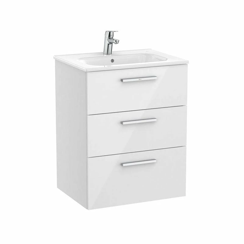 Roca Victoria Unik 600mm 3 Drawer Basin Unit & Basin - Gloss White - 851596806 1 Roca Victoria Unik 600mm 3 Drawer Basin Unit & Basin - Gloss White - 851596806