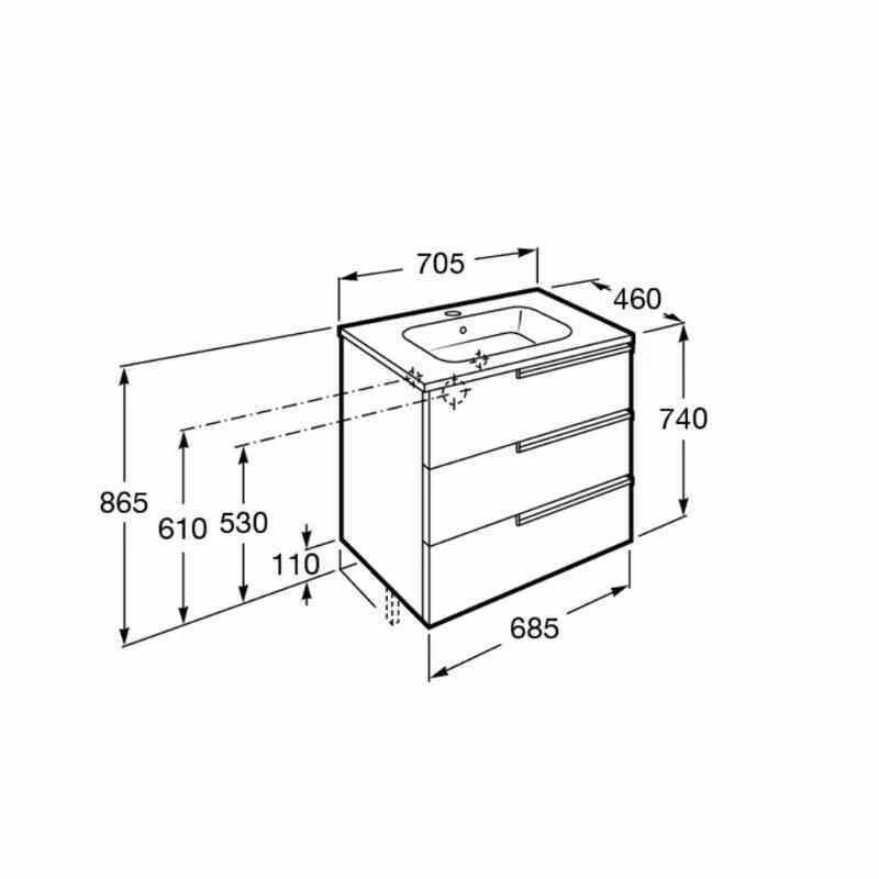 Roca Victoria-3 Drawer Vanity Unit & Basin 700mm - Gloss Grey - 855838153 3 Roca Victoria-3 Drawer Vanity Unit & Basin 700mm - Gloss Grey - 855838153 - Image 3