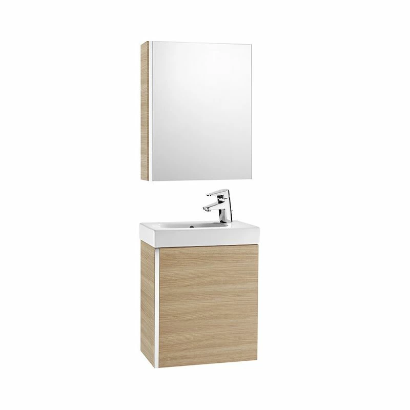 Roca Mini 450mm Basin Unit With Basin & Mirrored Cabinet - Textured Oak - 855866155 1 Roca Mini 450mm Basin Unit With Basin & Mirrored Cabinet - Textured Oak - 855866155