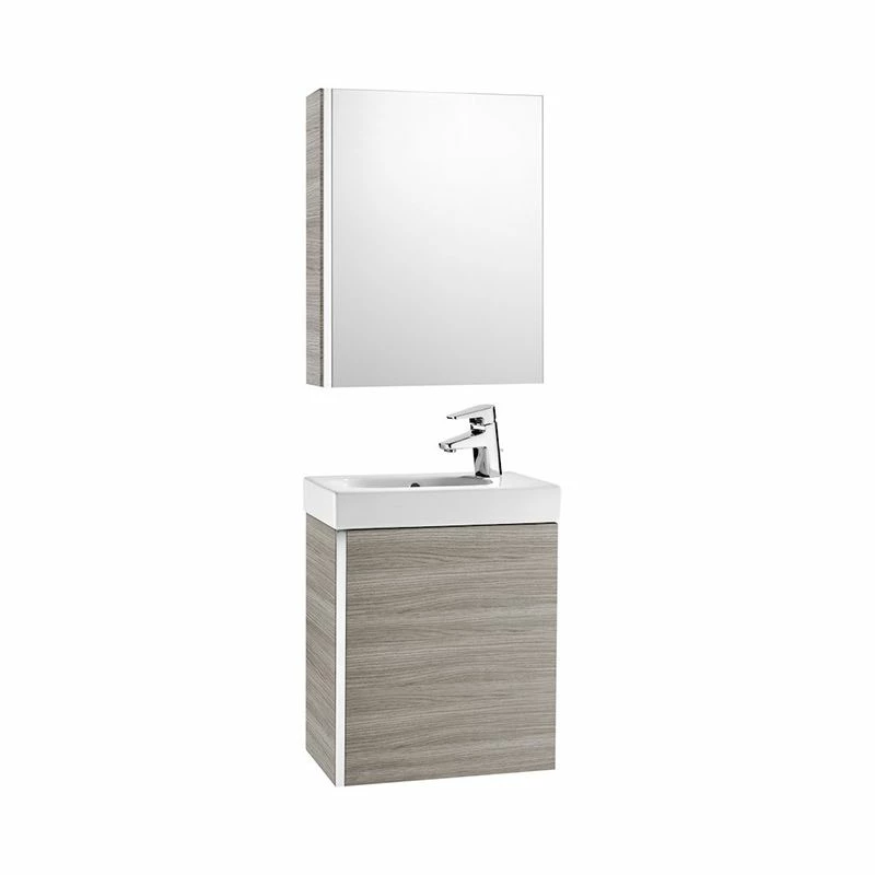 Roca Mini 450mm Basin Unit With Basin & Mirrored Cabinet - Textured Grey - 855866156 1 Roca Mini 450mm Basin Unit With Basin & Mirrored Cabinet - Textured Grey - 855866156