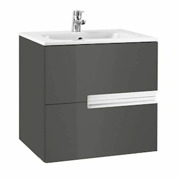 Roca Victoria-N 2 Drawer Vanity Unit & Basin 600mm - Anthracite Grey - 855834153 1 Roca Victoria-N 2 Drawer Vanity Unit & Basin 600mm - Anthracite Grey - 855834153
