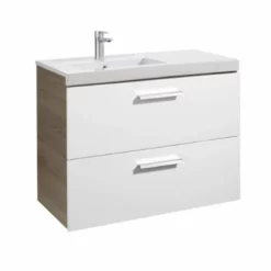 Roca Prisma 900mm Wall Hung Basin Unit 2 Drawer - Gloss White & Text Ash - 856883322
