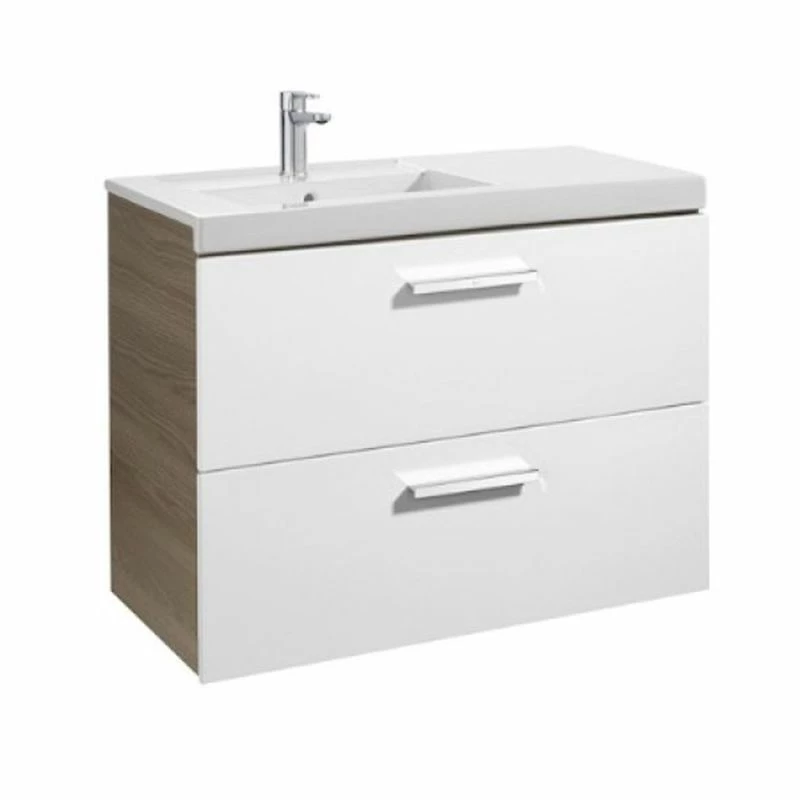 Roca Prisma 900mm Wall Hung Basin Unit 2 Drawer - Gloss White & Text Ash - 856883322 1 Roca Prisma 900mm Wall Hung Basin Unit 2 Drawer - Gloss White & Text Ash - 856883322