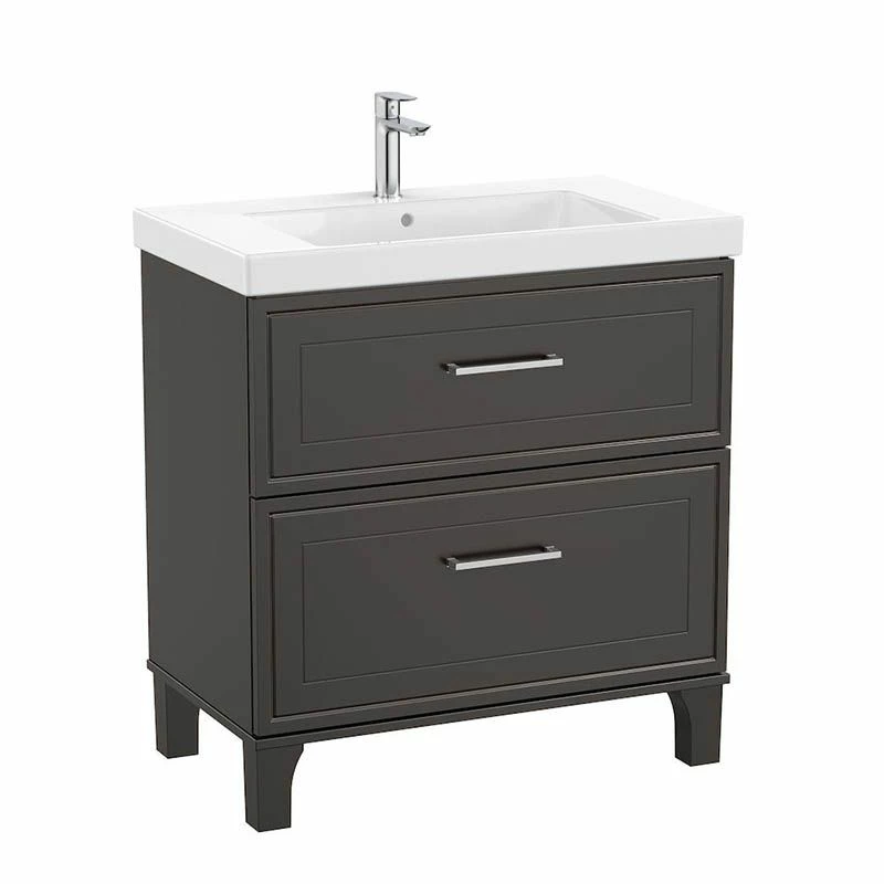 Roca Romea 800mm Unik 2 Drawer Vanity Unit - Unit Only - Matte Dark Grey - 857491417 1 Roca Romea 800mm Unik 2 Drawer Vanity Unit - Unit Only - Matte Dark Grey - 857491417