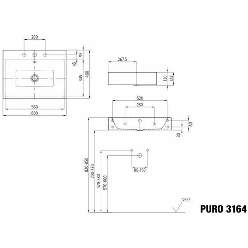 Kaldewei Puro Wall Mounted Wash Basin 600cm - City Anthracite - 901406013716 4 Kaldewei Puro Wall Mounted Wash Basin 600cm - City Anthracite - 901406013716 - Image 4