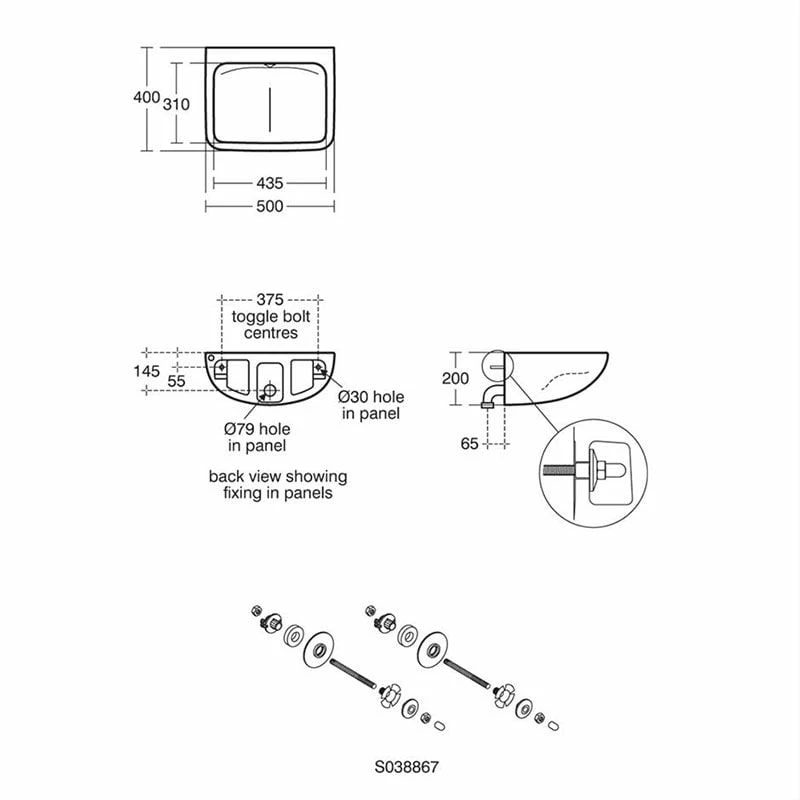 Armitage Shanks Contour 21+ 50cm Back Outlet Washbasin Without Tap Holes - S0430HY 2 Armitage Shanks Contour 21+ 50cm Back Outlet Washbasin Without Tap Holes - S0430HY - Image 2