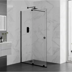Aquadart Rolla 8 Sliding Wetroom Panel 1400mm Matt Black - AQ8943-BLK