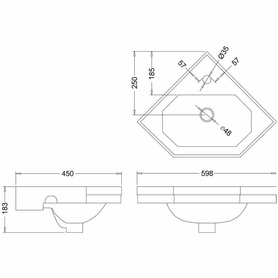 Burlington Corner 598mm Basin - White - B10 2 Burlington Corner 598mm Basin - White - B10 - Image 2