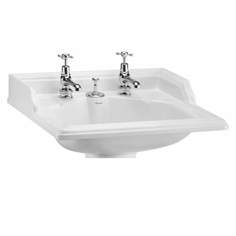 Burlington Classic 65cm Two Tap Hole Square Basin With Invisible Overflow - White - B14 1 Burlington Classic 65cm Two Tap Hole Square Basin With Invisible Overflow - White - B14