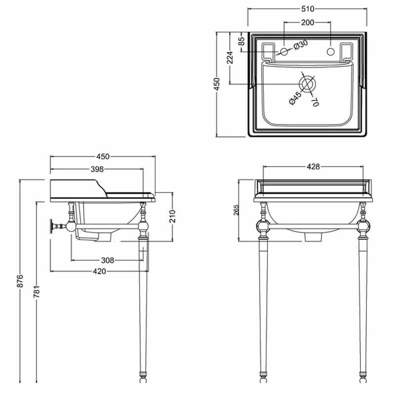 Burlington Classic 50cm Two Tap Hole Square Basin - White - B202TH 2 Burlington Classic 50cm Two Tap Hole Square Basin - White - B202TH - Image 2