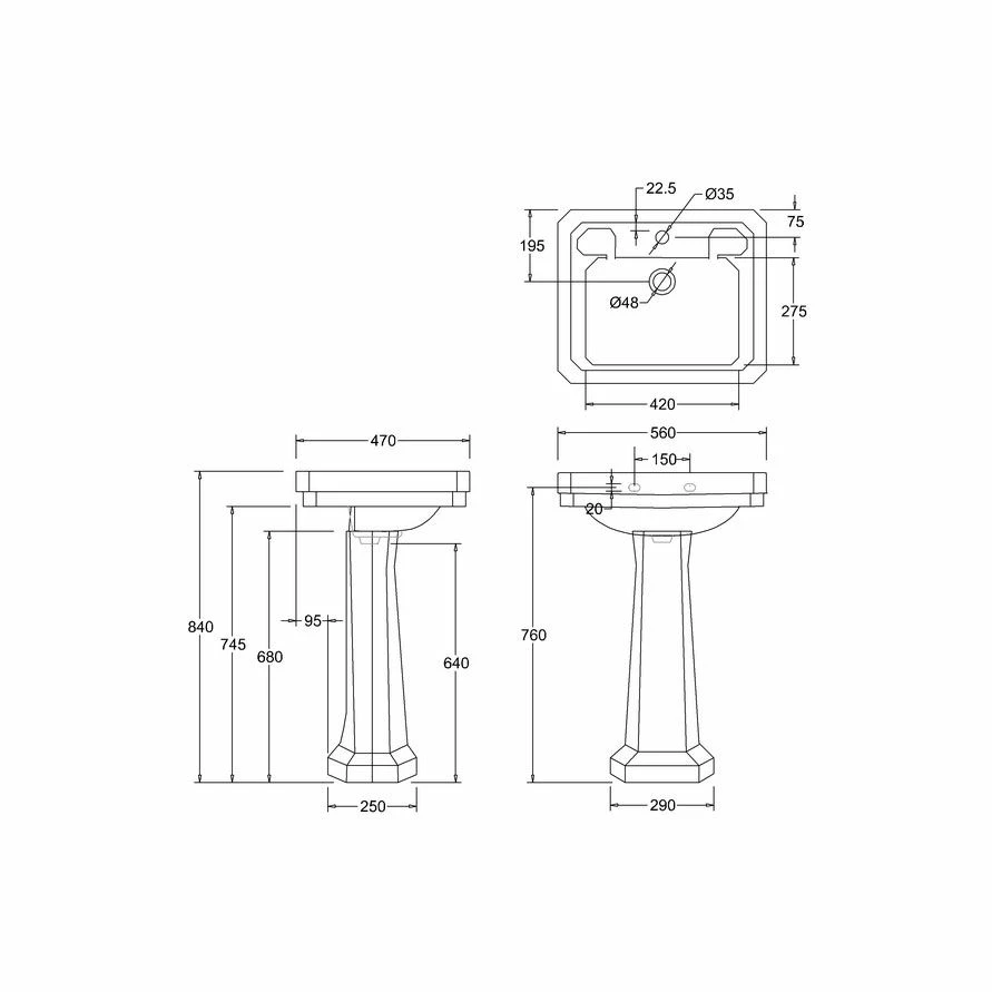 Burlington Victorian 56cm Two Tap Hole Basin - B22TH 2 Burlington Victorian 56cm Two Tap Hole Basin - B22TH - Image 2