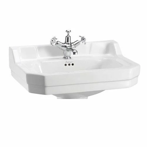 Burlington Edwardian 56cm Three Tap Hole Square Basin - White - B43TH 1 Burlington Edwardian 56cm Three Tap Hole Square Basin - White - B43TH