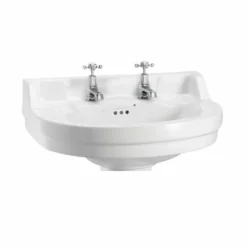 Burlington Edwardian 56cm Two Tap Hole Round Basin - White - B62TH