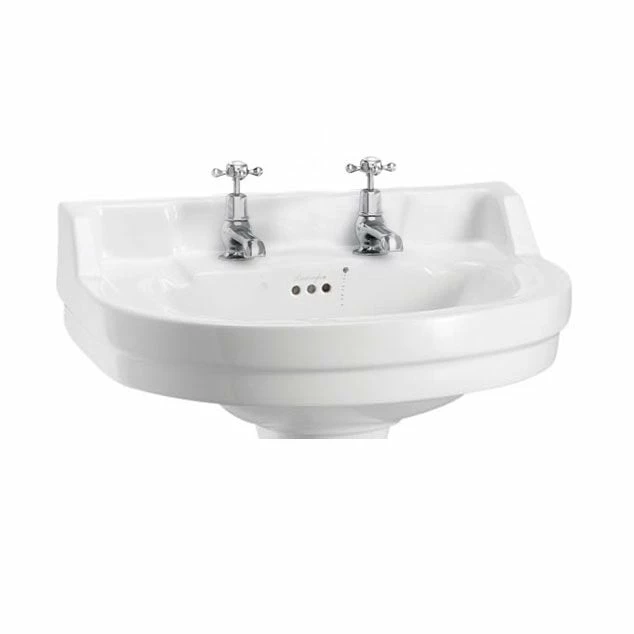 Burlington Edwardian 56cm Two Tap Hole Round Basin - White - B62TH 1 Burlington Edwardian 56cm Two Tap Hole Round Basin - White - B62TH