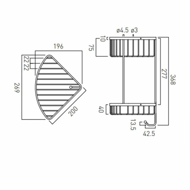 Vado Basket Large Double Triangular Corner With Integral Hook Wall Mounted - Chrome - BAS-2004-C/P 2 Vado Basket Large Double Triangular Corner With Integral Hook Wall Mounted - Chrome - BAS-2004-C/P - Image 2