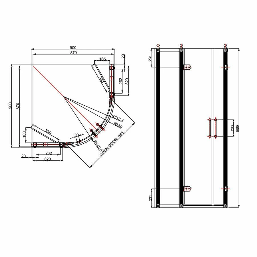 Burlington Quadrant 900mm Glass Shower Enclosure - C23 2 Burlington Quadrant 900mm Glass Shower Enclosure - C23 - Image 2