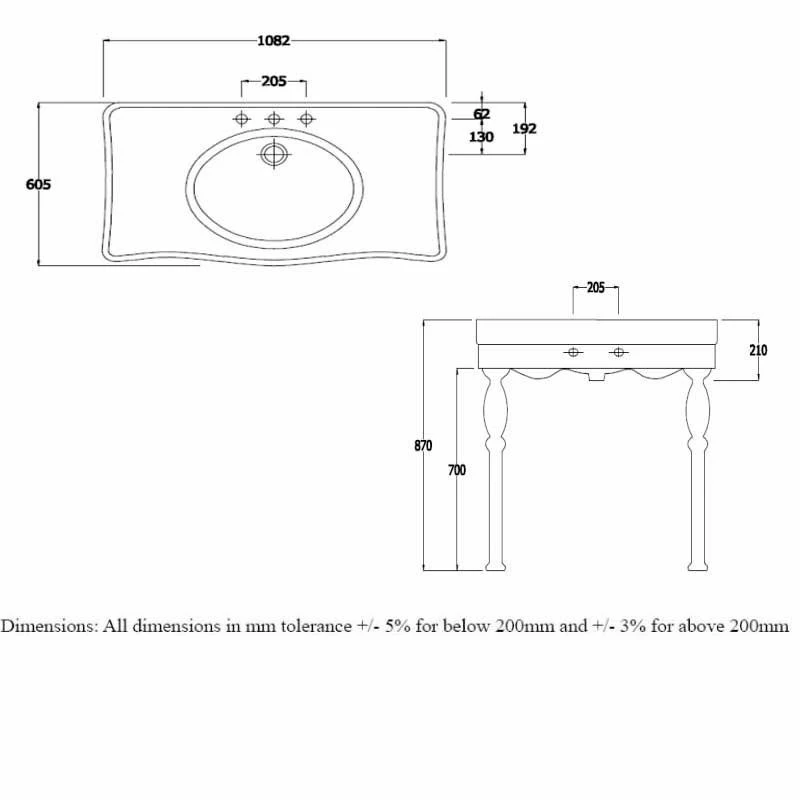 RAK Ceramics Console Deluxe 105cm Basin 3 Tap Holes - CONLARG3 2 RAK Ceramics Console Deluxe 105cm Basin 3 Tap Holes - CONLARG3 - Image 2