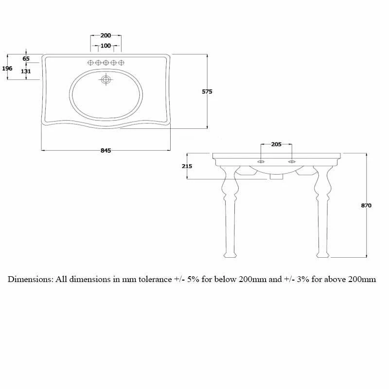 RAK Ceramics Console Alexandra 85cm Basin 2 Tap Holes - CONSMAL2 2 RAK Ceramics Console Alexandra 85cm Basin 2 Tap Holes - CONSMAL2 - Image 2