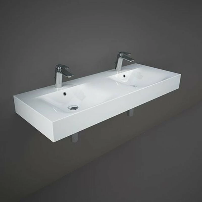 RAK Ceramics Des 1210mm Wall-Hung Double Basin 2 Tap Hole - Alpine White - DESWB12101AWHA 1 RAK Ceramics Des 1210mm Wall-Hung Double Basin 2 Tap Hole - Alpine White - DESWB12101AWHA