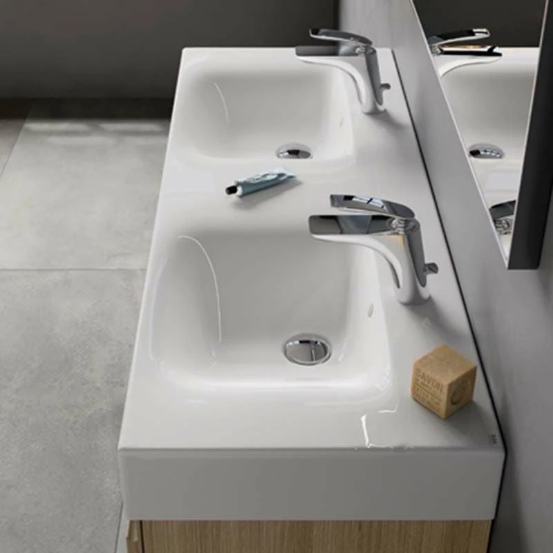 RAK Ceramics Des 1210mm Wall-Hung Double Basin 2 Tap Hole - Alpine White - DESWB12101AWHA 2 RAK Ceramics Des 1210mm Wall-Hung Double Basin 2 Tap Hole - Alpine White - DESWB12101AWHA - Image 2