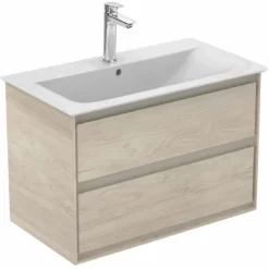 Ideal Standard Connect Air 800mm Wall Hung Vanity Unit 2 Drawers - Wood Light Brown & Matt Light Brown - E0819UK