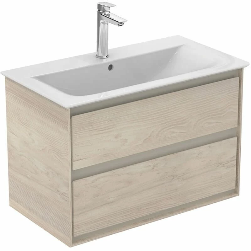 Ideal Standard Connect Air 800mm Wall Hung Vanity Unit 2 Drawers - Wood Light Brown & Matt Light Brown - E0819UK 1 Ideal Standard Connect Air 800mm Wall Hung Vanity Unit 2 Drawers - Wood Light Brown & Matt Light Brown - E0819UK