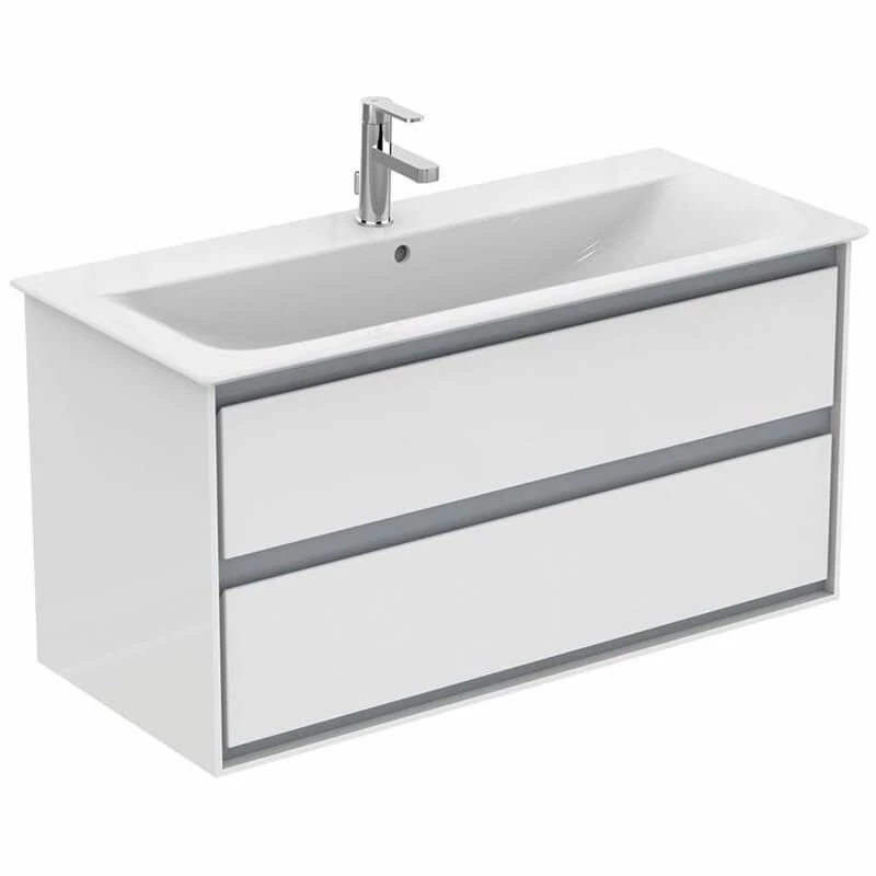Ideal Standard Connect Air 1000mm Wall Hung Vanity Unit 2 Drawers - Gloss White & Matt Grey - E0821KN 1 Ideal Standard Connect Air 1000mm Wall Hung Vanity Unit 2 Drawers - Gloss White & Matt Grey - E0821KN