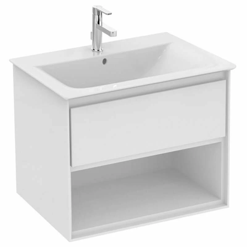 Ideal Standard Connect Air 600mm Wall Hung Vanity Unit 1 Drawer With Open Shelf - Gloss White & Matt White - E0826B2 1 Ideal Standard Connect Air 600mm Wall Hung Vanity Unit 1 Drawer With Open Shelf - Gloss White & Matt White - E0826B2