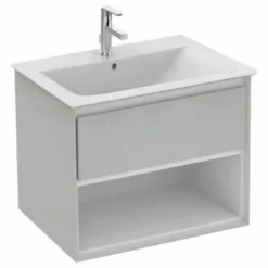 Ideal Standard Connect Air 600mm Wall Hung Vanity Unit 1 Drawer With Open Shelf - Gloss Grey & Matt White - E0826EQ