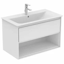 Ideal Standard Connect Air 800mm Wall Hung Vanity Unit 1 Drawer With Open Shelf - Gloss White & Matt White - E0827B2
