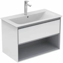 Ideal Standard Connect Air 800mm Wall Hung Vanity Unit 1 Drawer With Open Shelf - Gloss White & Matt Grey - E0827KN