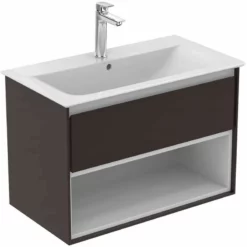 Ideal Standard Connect Air 800mm Wall Hung Vanity Unit 1 Drawer With Open Shelf - Matt Dark Brown & Matt White - E0827VY
