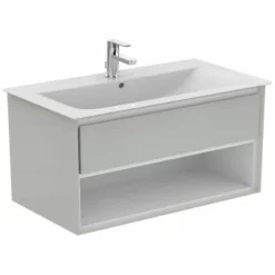 Ideal Standard Connect Air 1000mm Wall Hung Vanity Unit 1 Drawer With Open Shelf - Gloss Grey & Matt White - E0828EQ