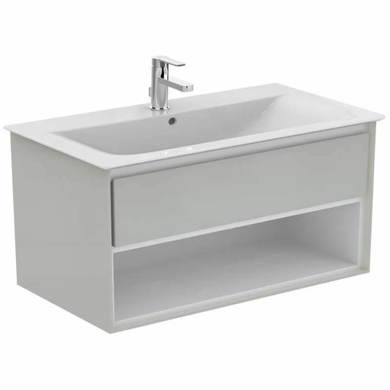 Ideal Standard Connect Air 1000mm Wall Hung Vanity Unit 1 Drawer With Open Shelf - Gloss Grey & Matt White - E0828EQ 1 Ideal Standard Connect Air 1000mm Wall Hung Vanity Unit 1 Drawer With Open Shelf - Gloss Grey & Matt White - E0828EQ