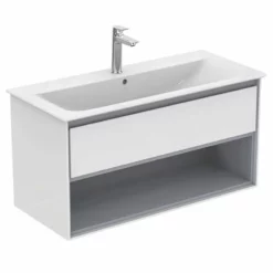 Ideal Standard Connect Air 1000mm Wall Hung Vanity Unit 1 Drawer With Open Shelf - Gloss White & Matt Grey - E0828KN