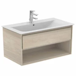 Ideal Standard Connect Air 1000mm Wall Hung Vanity Unit 1 Drawer With Open Shelf - Wood Light Brown & Matt Light Brown - E0828UK