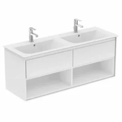 Ideal Standard Connect Air 1200mm Wall Hung Vanity Unit 2 Drawer With Open Shelf - Gloss White & Matt White - E0829B2